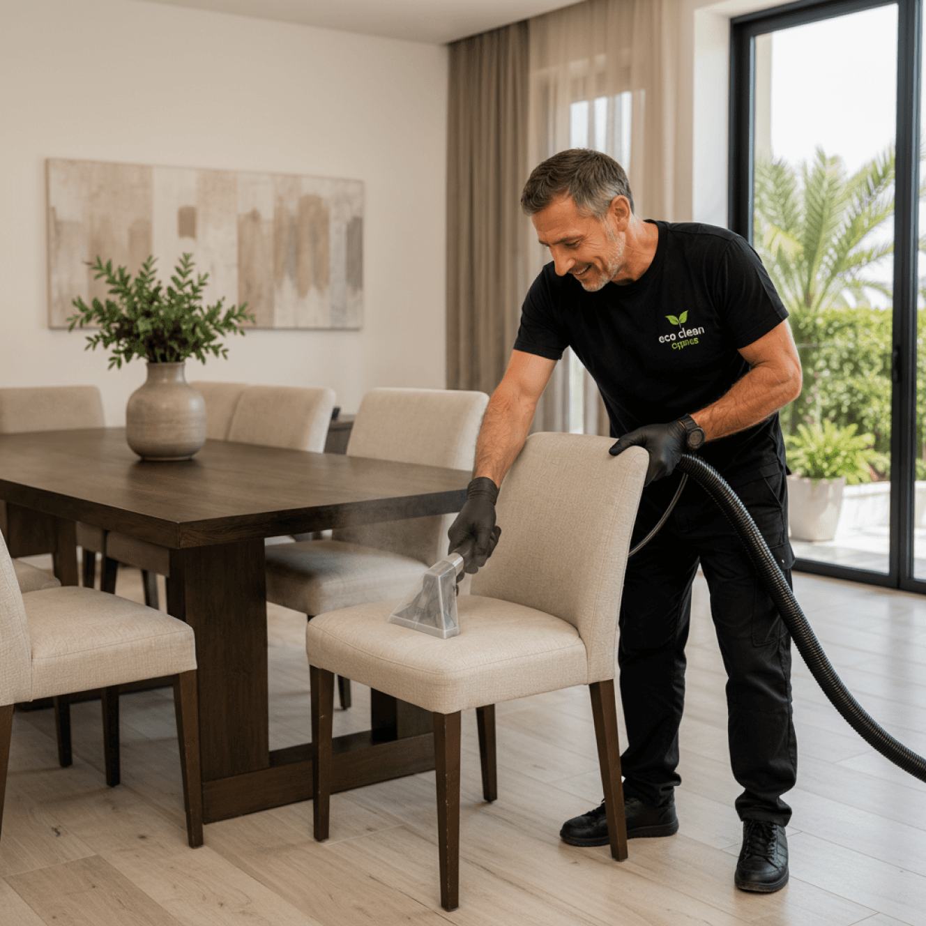 Professional armchair and dining chair extraction cleaning removing dirt and body oils in Cyprus