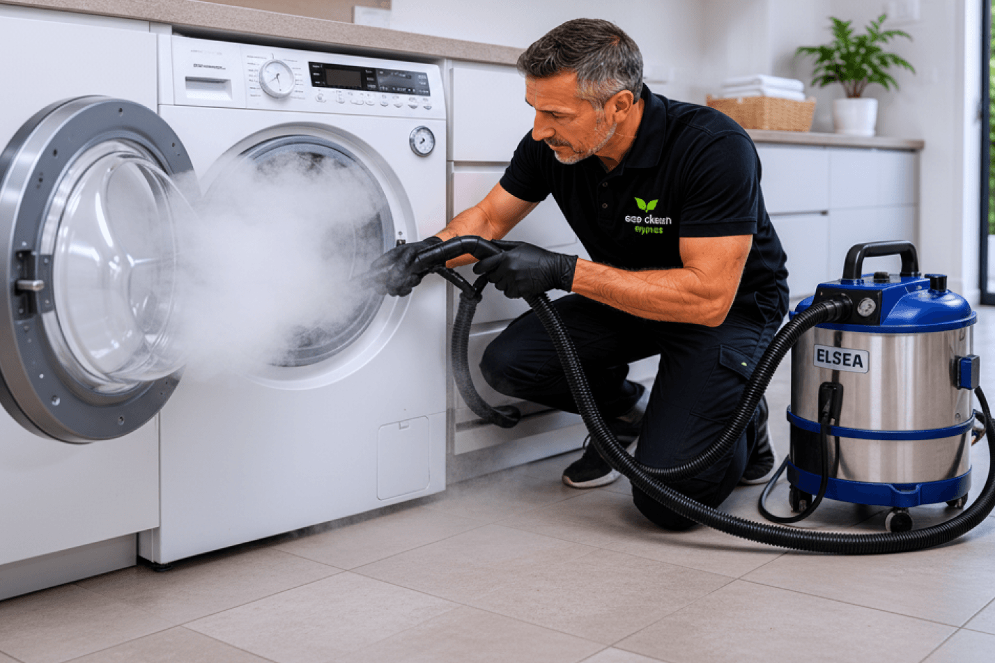 Professional laundry appliance cleaning service removing bacteria and limescale from washing machines and dishwashers in Cyprus