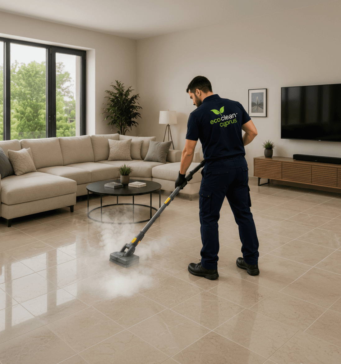 Professional floor and tile steam cleaning service removing deep dirt and restoring shine in Cyprus