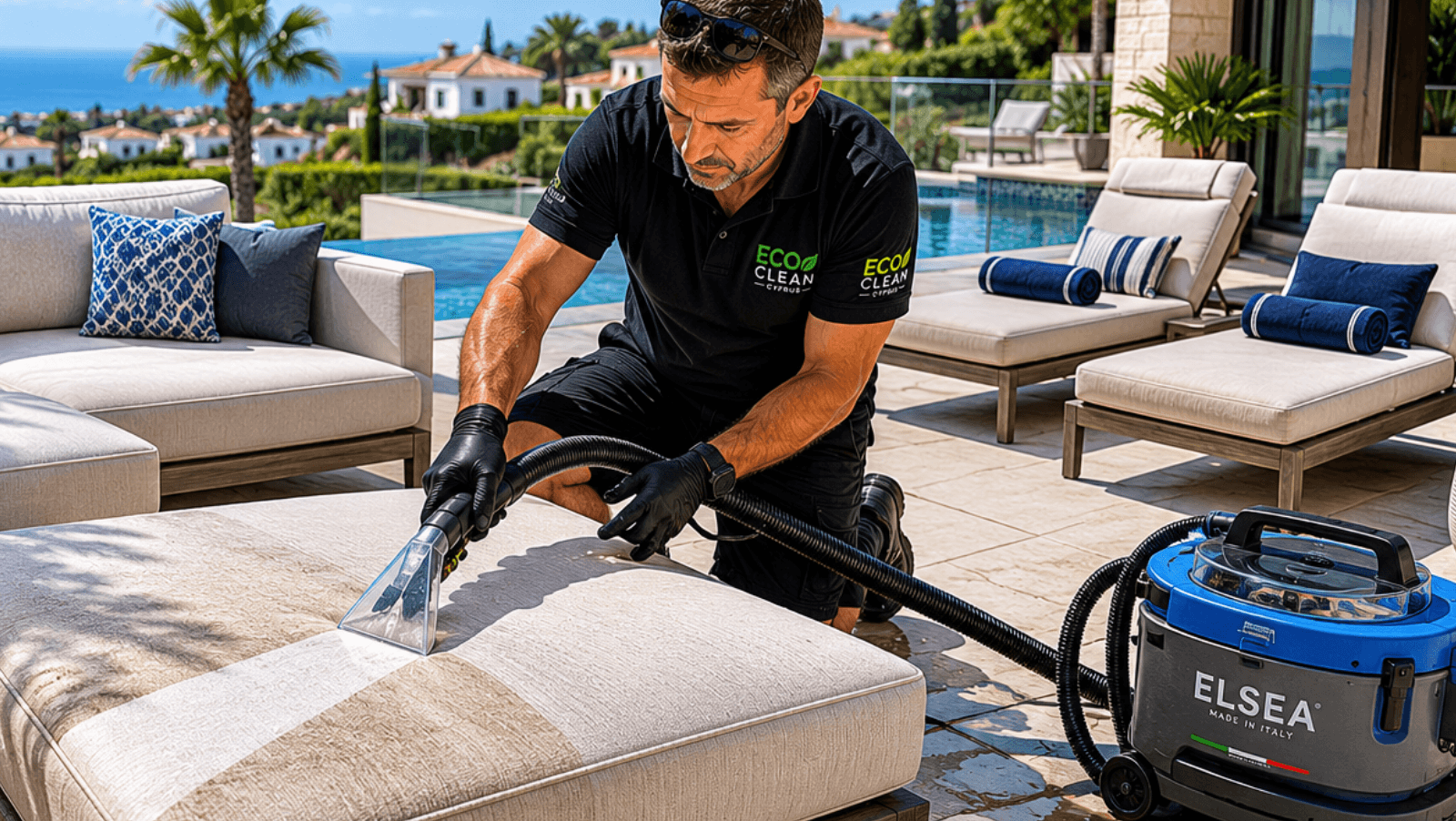 Professional outdoor cushion and upholstered furniture cleaning service in Cyprus